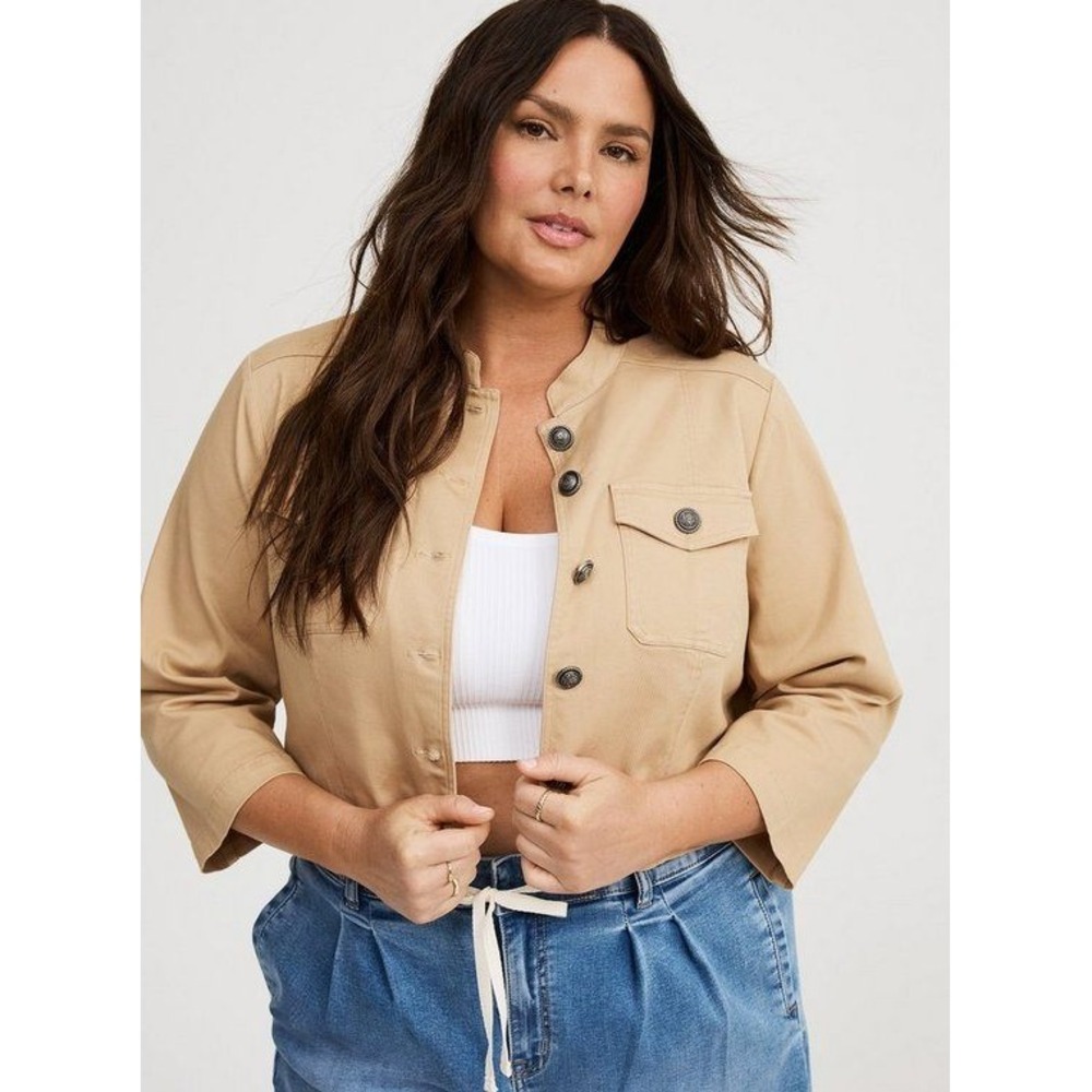 "NWT" Torrid Light Weight Stretch Denim Crop Military Jacket In Ginger Root- M/L